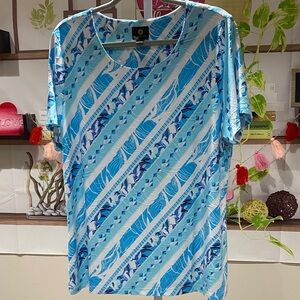 JM Collection Aqua and White Patterned Blouse XL. Ptp is 24..